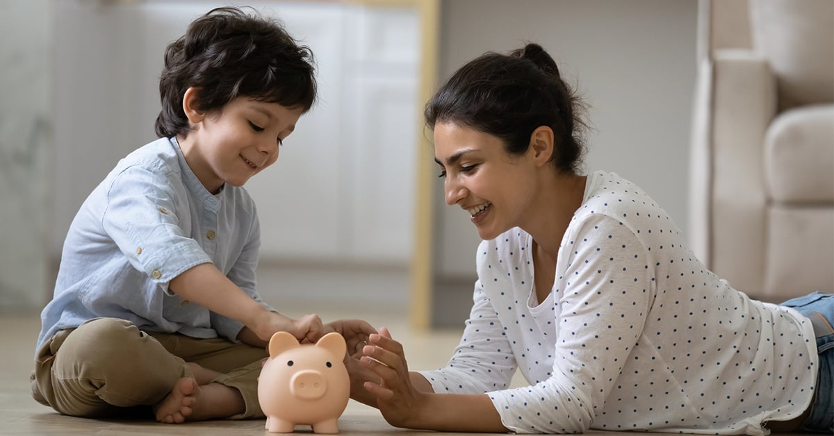 Mom and son counting money