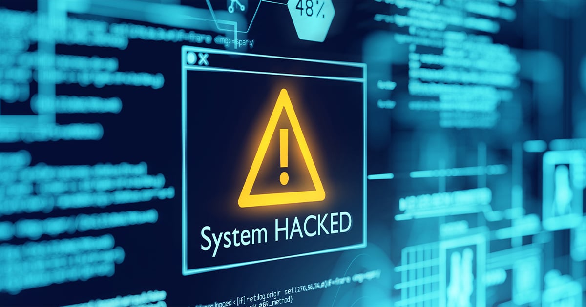 Image showing a warning of a system that has been hacked